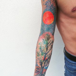 ondrash-tattoo-artist-instagram-tree-sun-sleeve