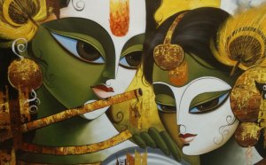Radha Krishna Abstract oil painting