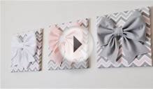 SET OF THREE - Wall Decor - Large Gray Pink and White Bows
