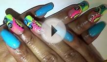 Turquoise Abstract Nails & Toe Art Design (Bright Colorful